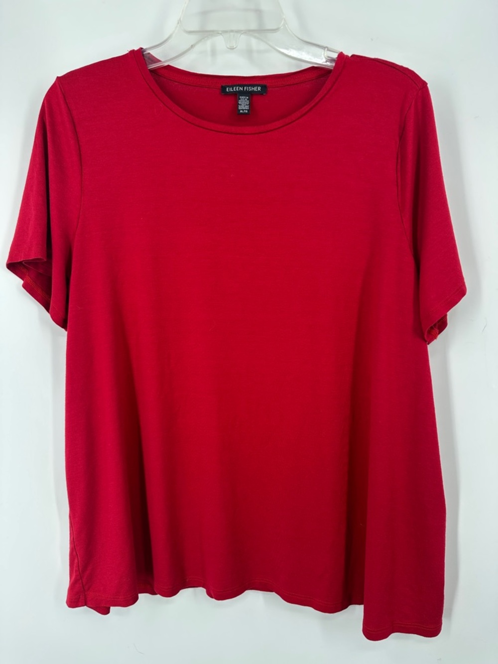 Eileen Fisher Solid Red Short-Sleeve Crewneck Tee